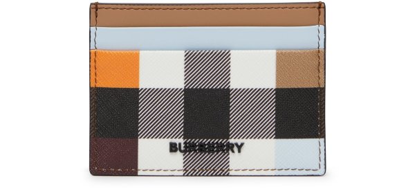 Colour block Check and leather card case