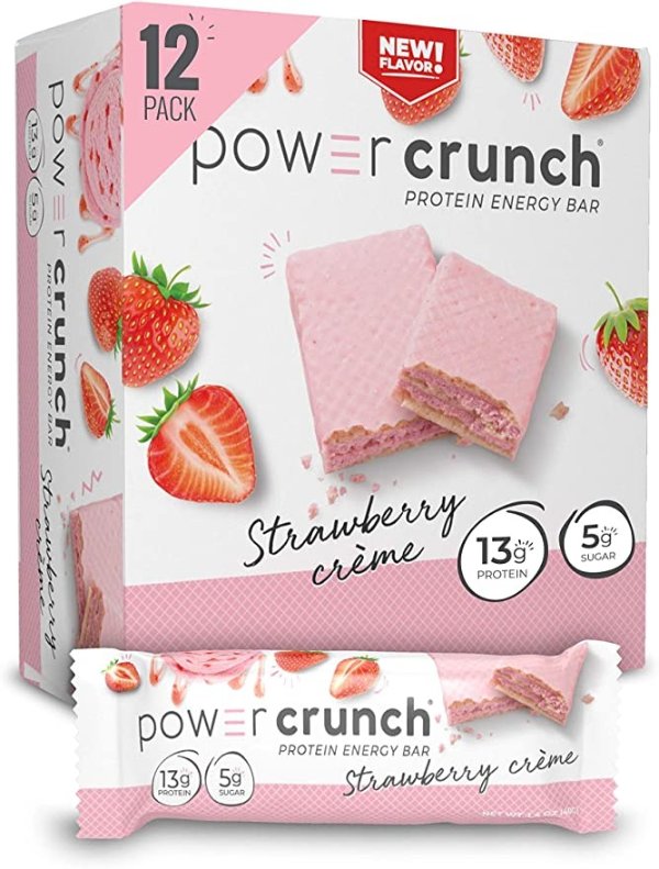 Power Crunch Whey Protein Bars, High Protein Snacks with Delicious Taste, Strawberry Creme, 1.4 Ounce (12 Count)