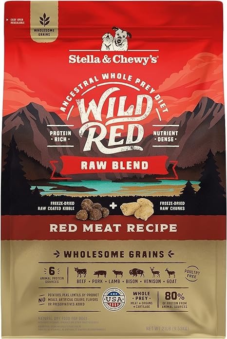 Wild Red Dry Dog Food Raw Blend High Protein Wholesome Grains Red Meat Recipe, 21 lb. Bag