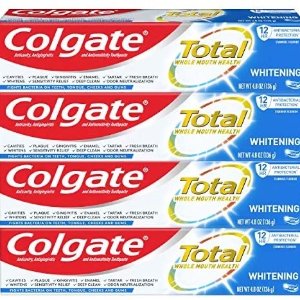 Colgate Total Whitening Toothpaste Gel with Stannous Fluoride and Zinc, Whitening Mint - 4.8 Ounce (4 Pack)