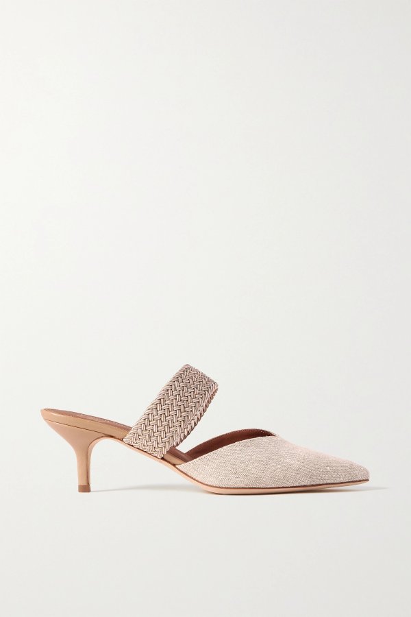 Maisie 45 cord-trimmed linen mules