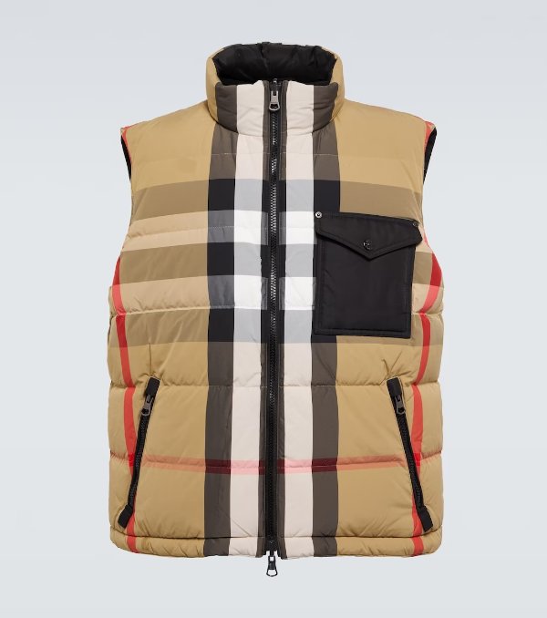 Reversible checked down vest