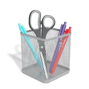 Staples TRU RED™ Stackable Wire Mesh Pencil Holder, Silver