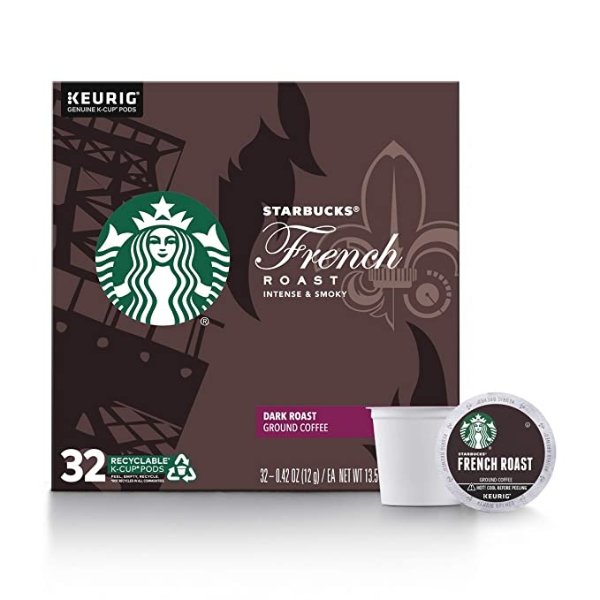 Starbucks Dark Roast K-Cup Coffee Pods — French Roast for Keurig Brewers — 1 box (32 pods)