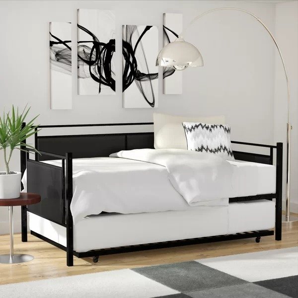 Callicoat Metal and Upholstered Twin Daybed with TrundleCallicoat Metal and Upholstered Twin Daybed with TrundleRatings & ReviewsCustomer PhotosQuestions & AnswersShipping & ReturnsMore to Explore