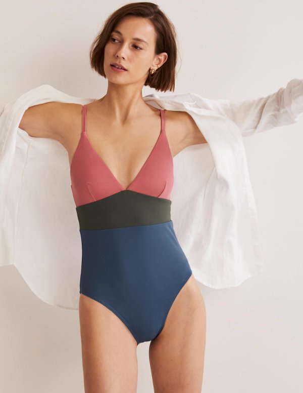 Arezzo V-neck Panel Swimsuit - Globe Colourblock | Boden US