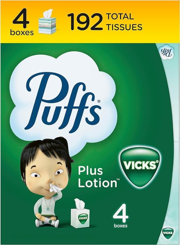 Plus Lotion with Vicks Facial Tissues, 4 Cubes, 48 Tissues per Box