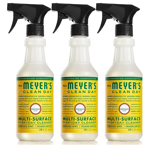 Mrs. Meyer's Multi-Surface Cleaner Spray, Everyday Cleaning Solution for Countertops, Floors, Walls and More, Honeysuckle, 16 fl oz - Pack of 3 Spray Bottles