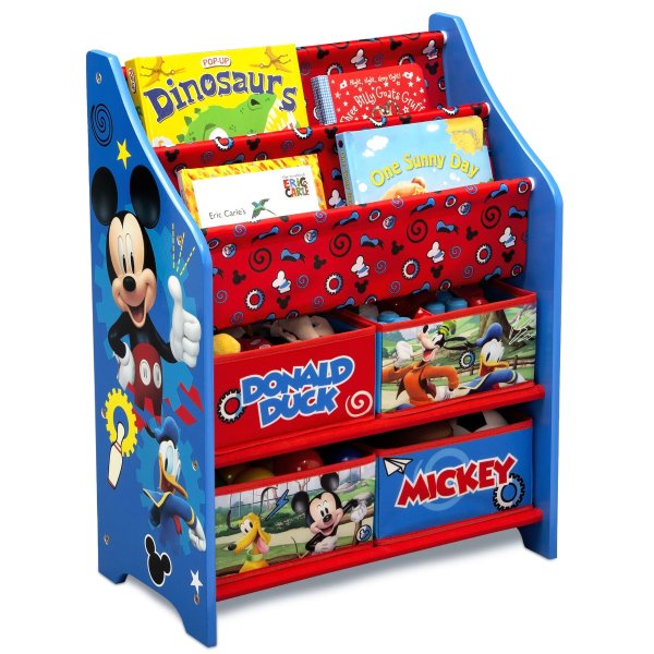 Children Toddler Mickey Mouse Wood and Fabric Toy Organizing Rack, Multi-color