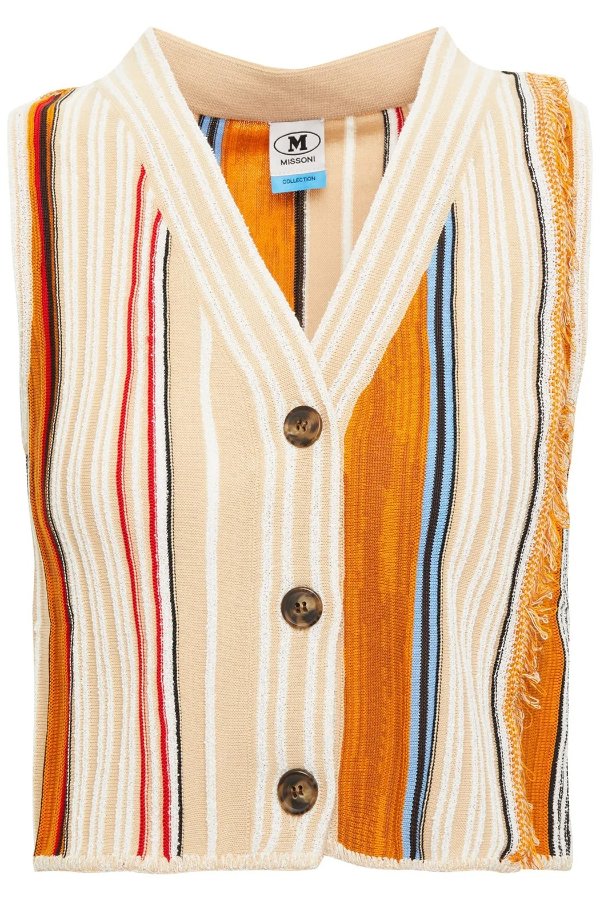 Frayed striped cotton-blend vest