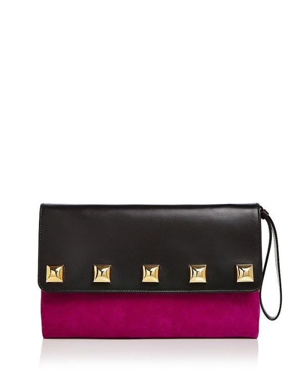Studded Suede & Leather Clutch