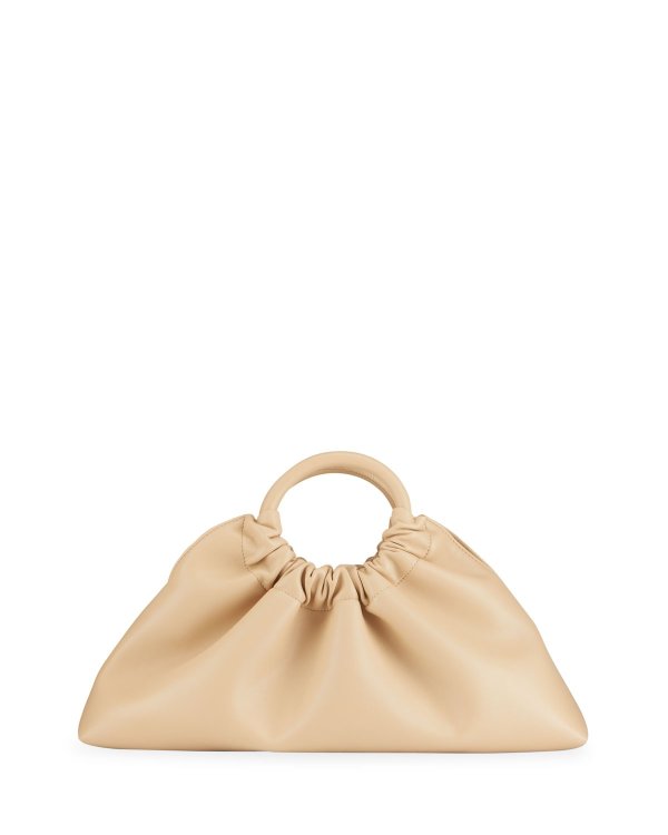 Trapeze Ruched Faux-Leather Top-Handle Bag, Butter