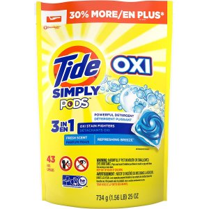 Tide Simply Clean & Fresh PODS Liquid Detergent Pacs, Refreshing Breeze, 43 Loads