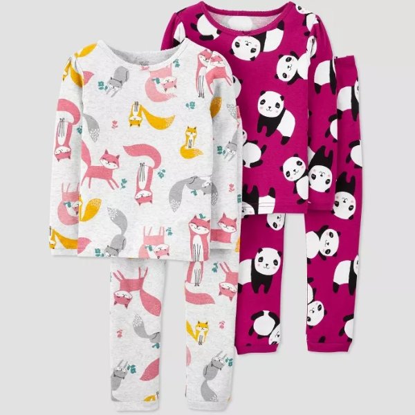 Toddler Girls' 4pc Panda/Fox Pajama Set - Just One You® made by carter's