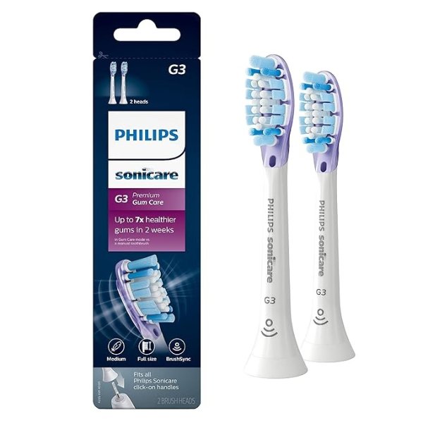 Genuine Philips Sonicare G3 Premium Gum Care toothbrush head, HX9052/65, 2-pk, white