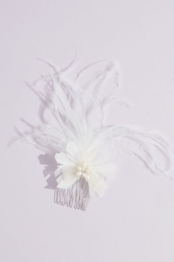 Small Ribbon Flower Comb with Wispy Feathers