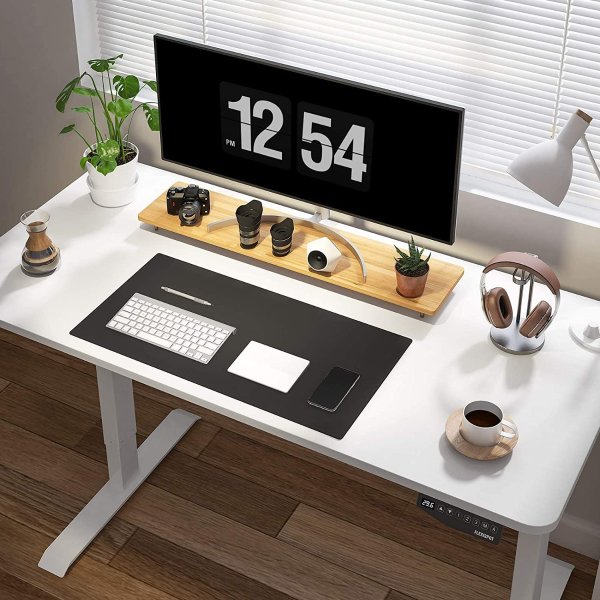 55 x 28 Inches Whole-Piece Desk Ergonomic Memory Controller Standing Height Adjustable Desk Top Base Primo(White Frame + 55" White Top)