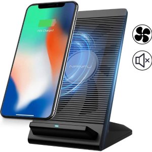 NANFU Fast Wireless Charger, Qi Wireless 7.5W Fast Charging Stand with Cooling Fan Compatible for iPhone XR/XS/XS Max/X/8/8P,10W Charges for Galaxy S9/S9+/S8 & All Other Qi-Certified Devices