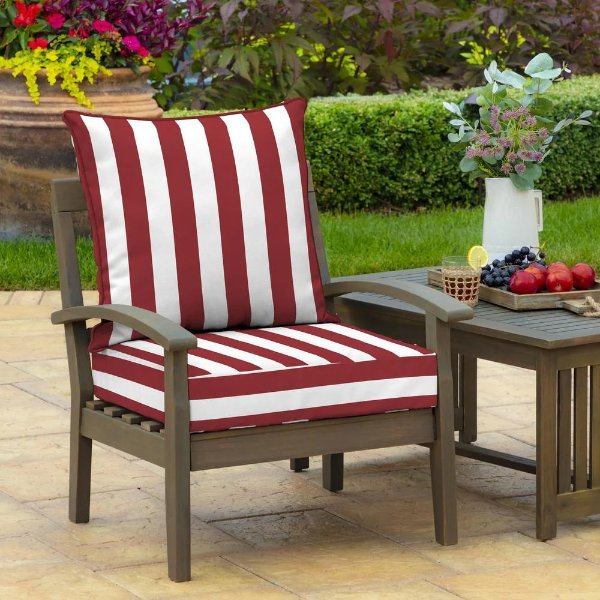 25 in. x 22.5 in. Ruby Cabana Stripe 2-Piece Deep Seating Outdoor Lounge Chair Cushion