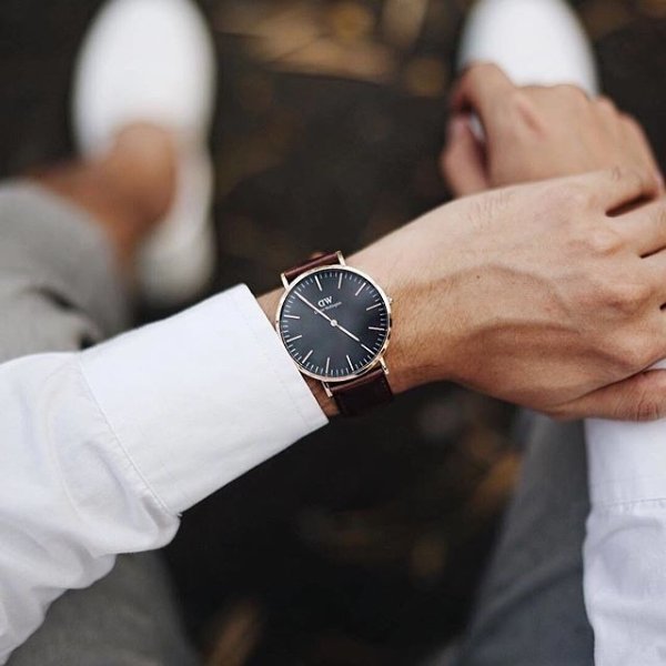 Classic York Stainless Steel & Embossed Leather Strap Watch