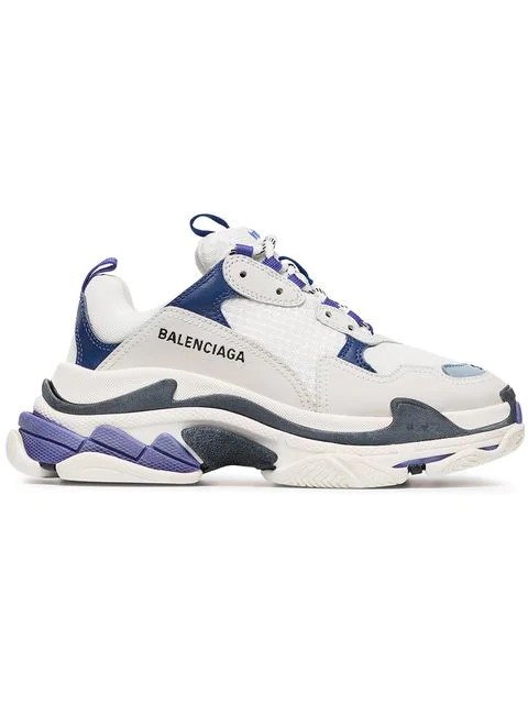 White and Blue Triple S Leather Sneakers