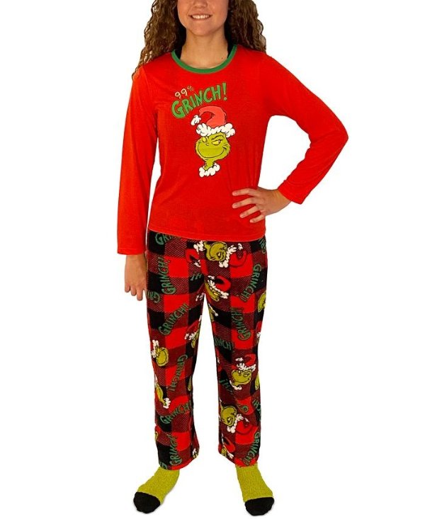 Matching Little & Big Girls 3-Pc. Grinch Family Pajama Set