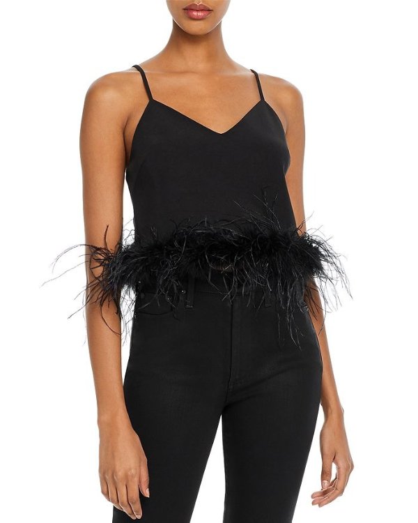 Piana Faux-Feather Trim Cropped Caimsole