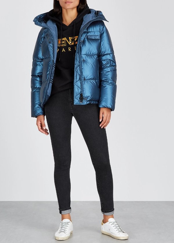 Metallic blue quilted shell jacket