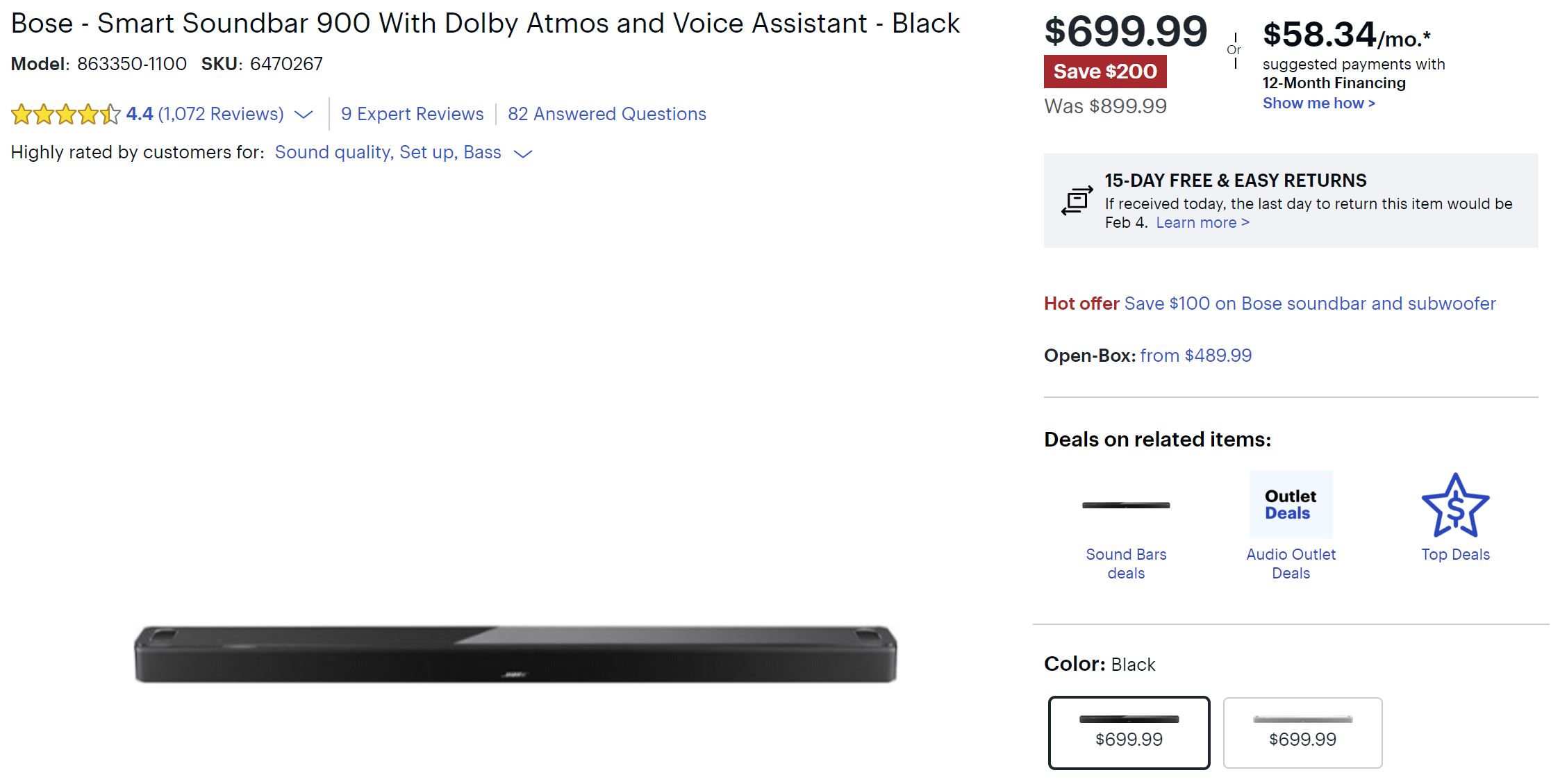 Bose - Smart Soundbar 900 With Dolby Atmos and Voice Assistant
