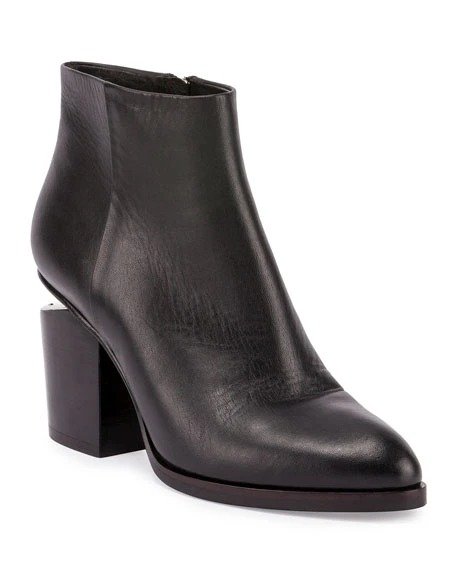 Gabi Tilt-Heel Leather Boots, Black