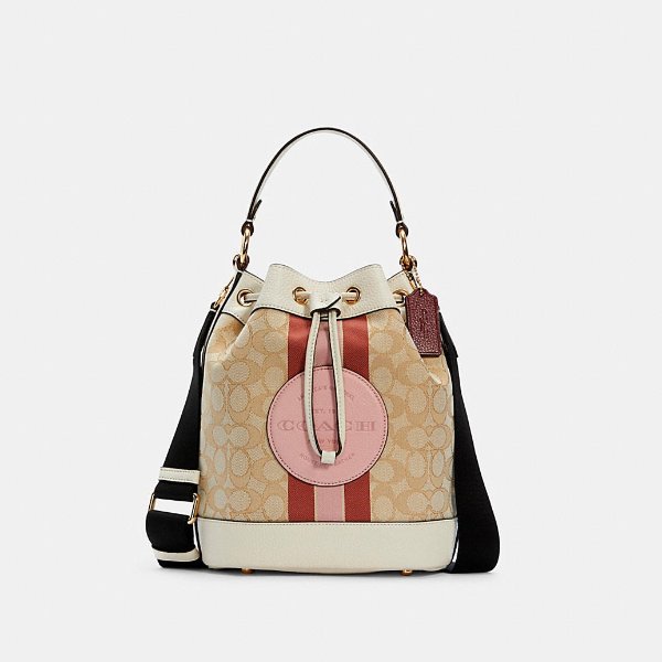 Dempsey Drawstring Bucket Bag in Signature Jacquard With Stripe and Coach Patch
