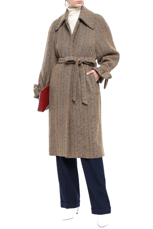 Herringbone wool and cotton-blend jacquard coat