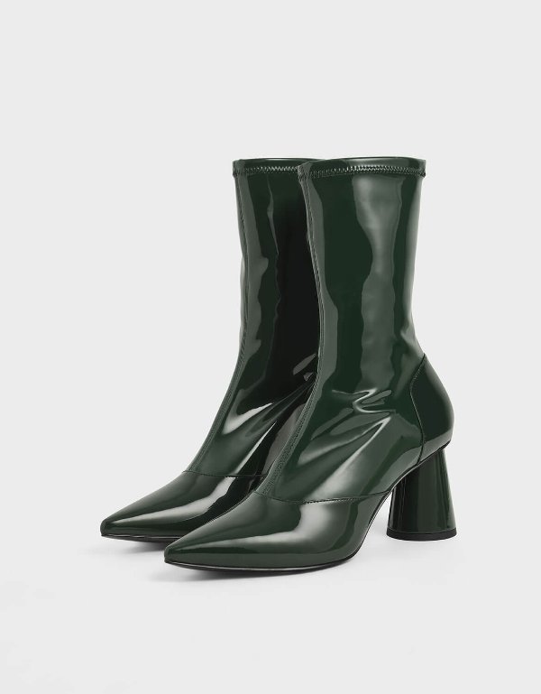 Patent Cylindrical Heel Calf Boots