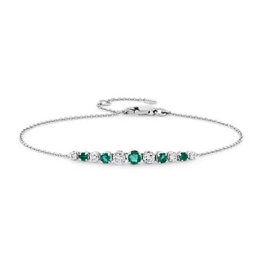 Emerald and Diamond Graduated Curve Bracelet in 14k White Gold | Blue Nile