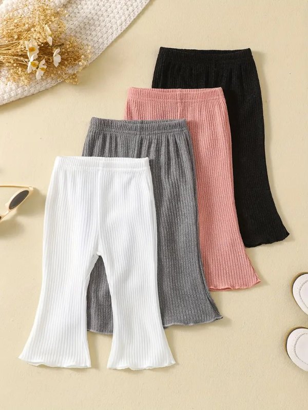 Infant Baby Girls Solid Color Casual Flared Pants 4 Pack For Baby And Child All Seasons