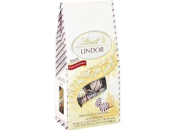 Lindt LINDOR White Chocolate Peppermint Candy Truffles with Smooth Peppermint Truffle Center, 19 oz. Bag
