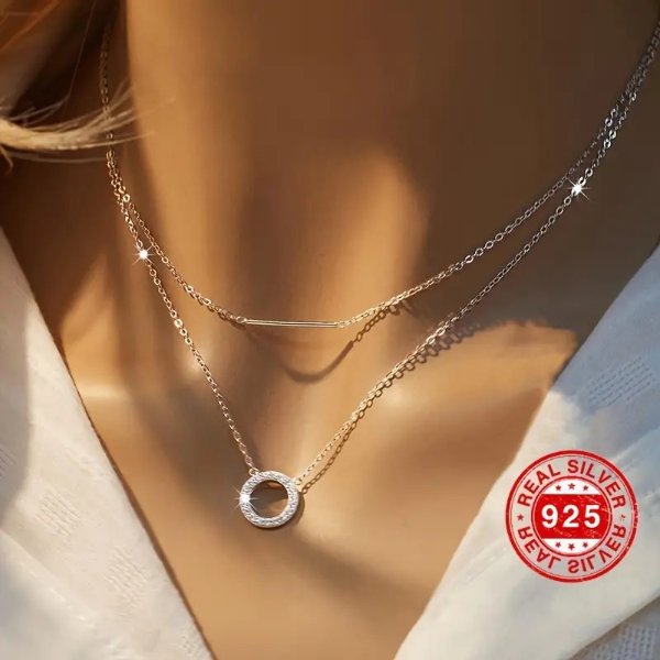 Elegant 18K Gold-Plated Silver Double-Layer Necklace - Chic Valentine's Gift with Gift Box, Ideal for Every Occasion