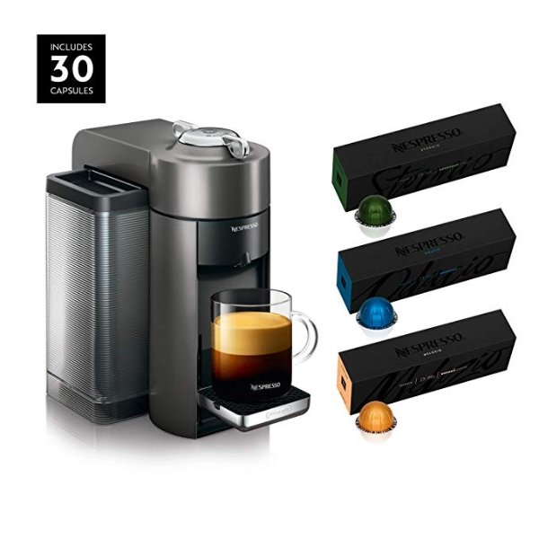 Nespresso ENV135GY Coffee and Espresso Machine by De'Longhi, Graphite Metal with Nespresso Vertuoline Coffee, Best Seller Assortment, 30 Capsules