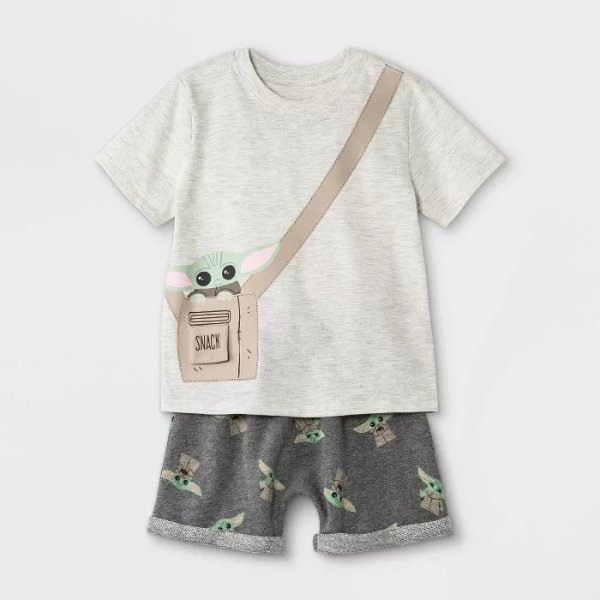 Toddler Boys' 2pc Star Wars Baby Yoda Short Sleeve French Terry Top and Bottom Set Heather Gray