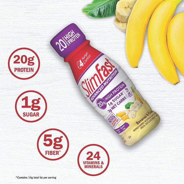 SlimFast Advanced Nutrition Bananas & Cream Shake 4 Count of 11 Fl Oz Bottles