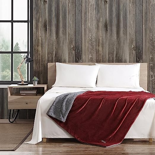Ultra-Plush Collection Throw Blanket-Reversible Sherpa Fleece Cover, Soft & Cozy, Perfect for Bed or Couch, Red