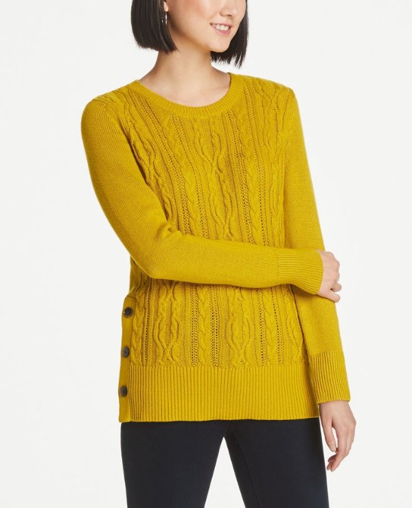 Side Button Cable Sweater