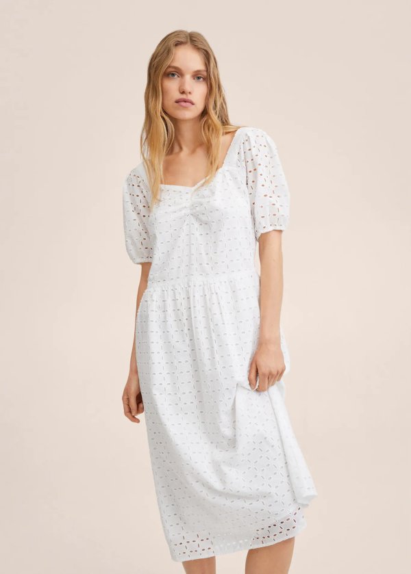 Cotton dress with openwork detail - Women | Mango USA