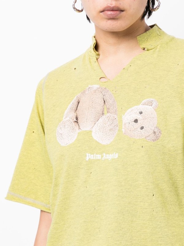 Bear-print distressed T-shirt