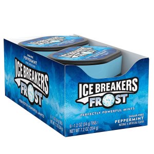 ICE BREAKERS FROST Peppermint Flavored Sugar Free Breath Mints, Bulk Candy, 1.2 oz Tins (6 Count)