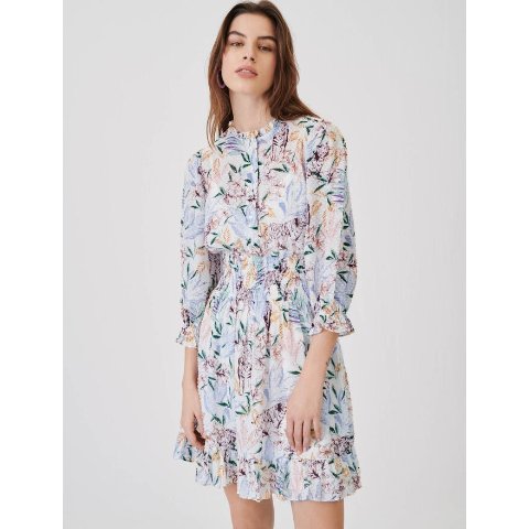 Maje221RYTHONELA Smocked print and lurex cut-thread dress