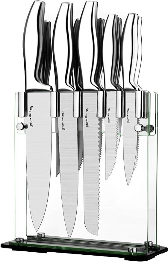 Knife Set - 12 Pieces - Steel Handles Stainless Steel Knives with an Acrylic Stand