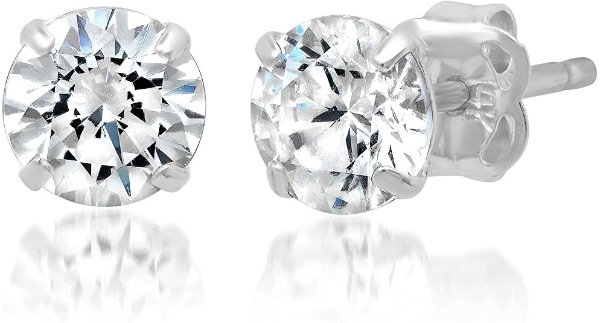 14k Solid Gold ROUND Stud Earrings with Genuine Swarovski Zirconia | 0.50 to 3.0 CTW | With Gift Box