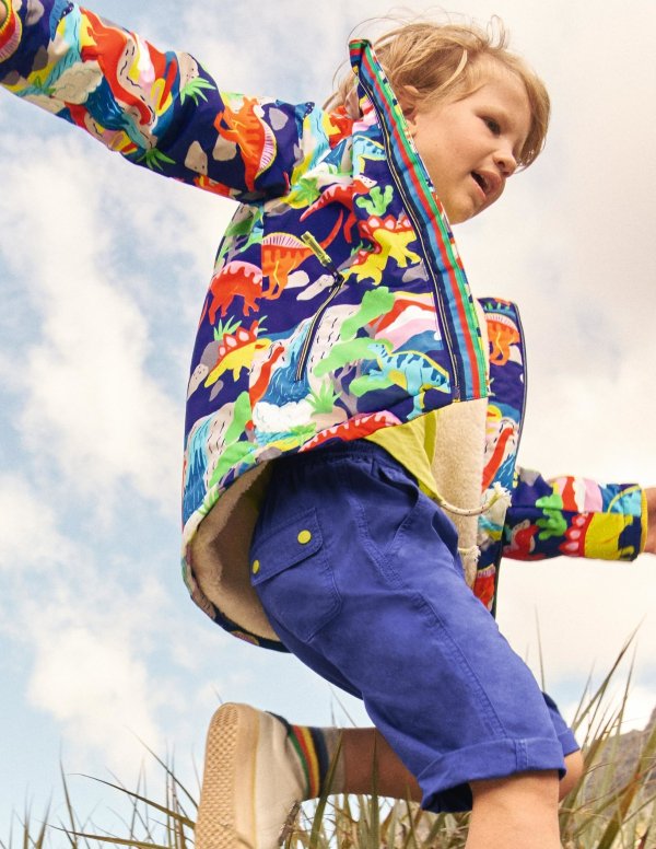 Cosy Sherpa-lined Anorak - Starboard Blue Multi Dino | Boden US
