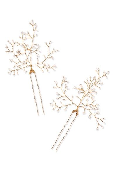 14 / Quatorze Baby's Breath set of two gold-tone pearl hair pins